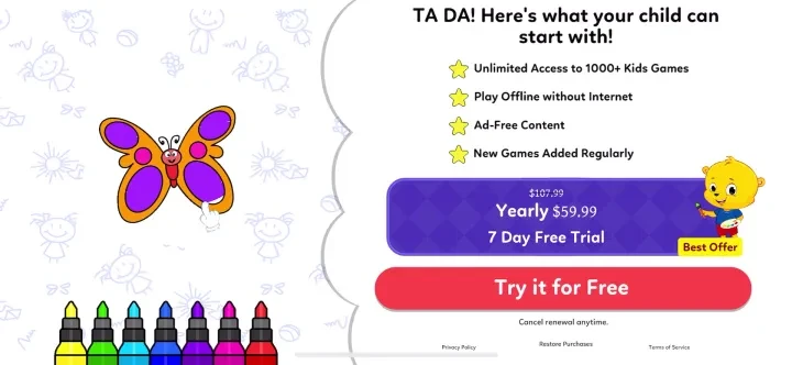 Coloring Games for Kids 2-6! paywall screen 1