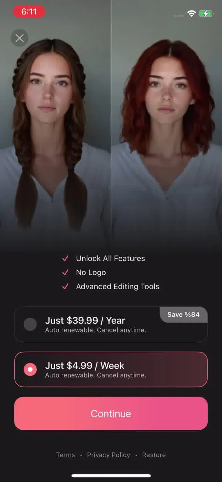 Cosmo: AI Editor, Hair Filters paywall screen 1