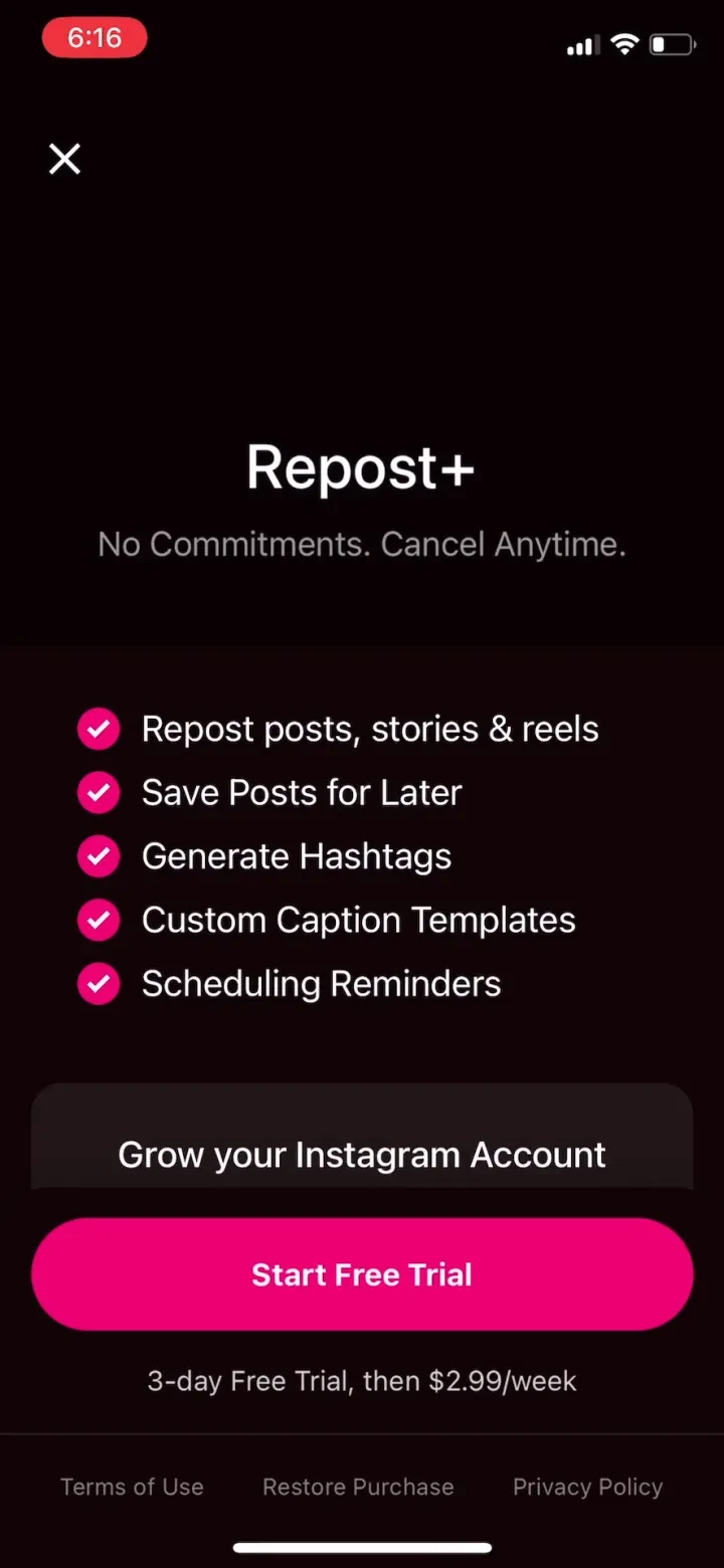 Repost+ for Instagram . paywall screen 1