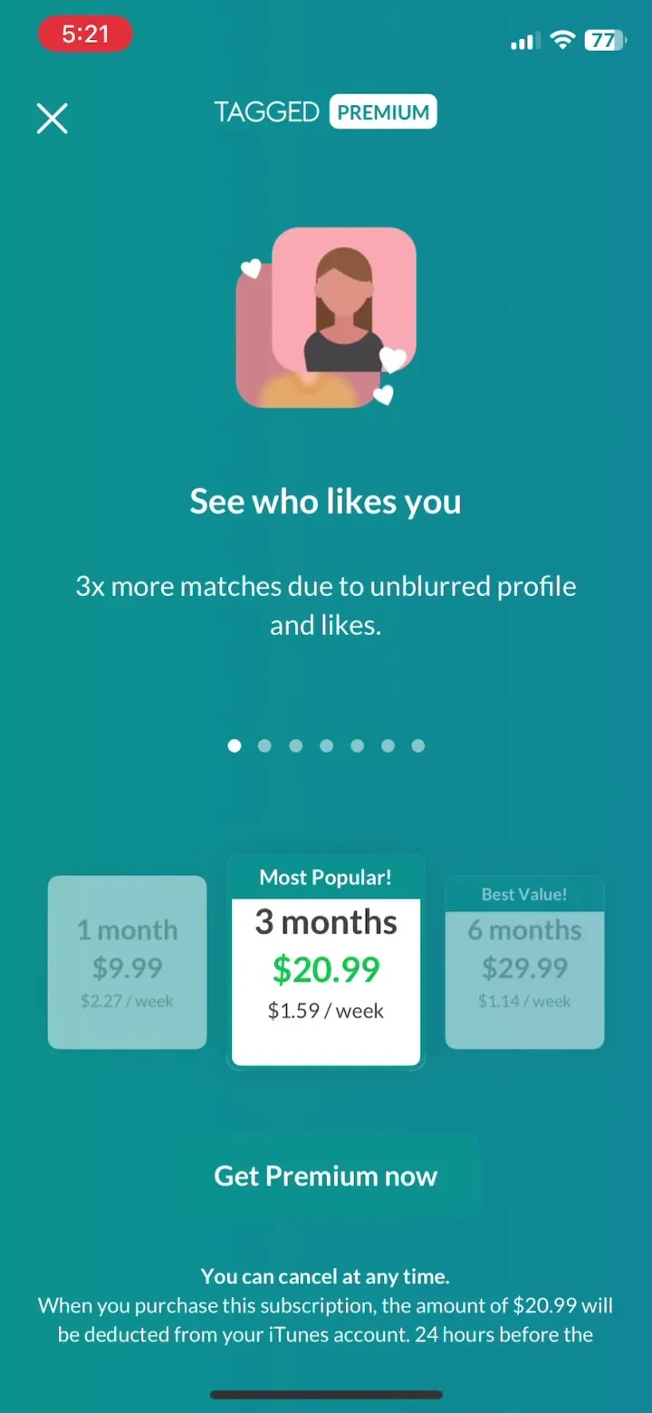 Tagged Dating: Chat & Go Live! paywall screen 1