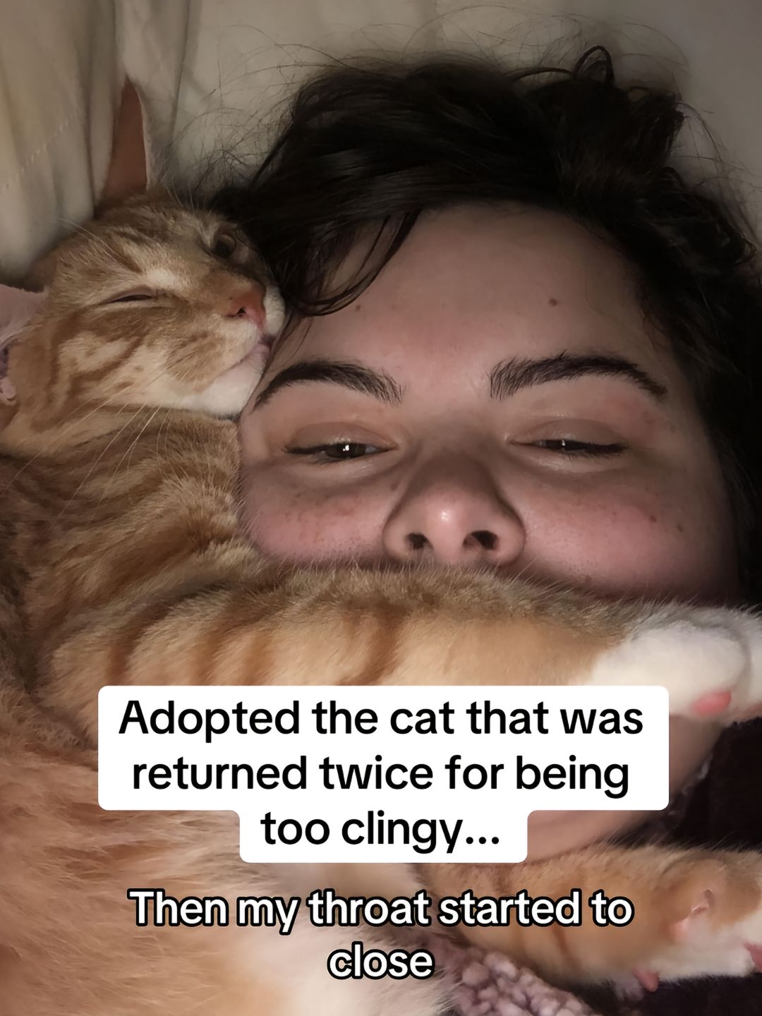 Adopted the cat that was returned twice for being too clingy... Then my throat started to close
